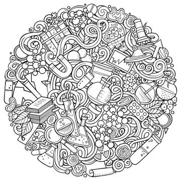 Science hand drawn vector doodles illustration. Poster design. Illustrazione stock