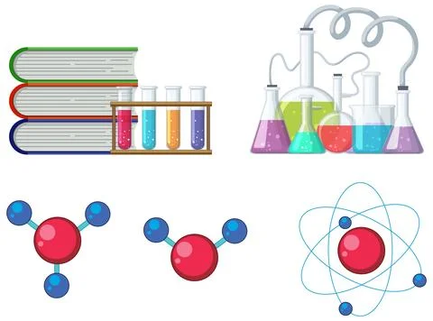 Science Icon Logo: Atom, Lab Equipments, and Tools Illustrazione stock