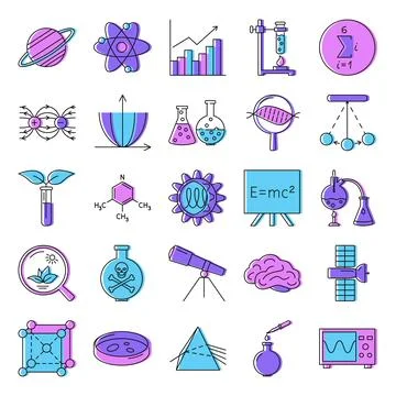 Science icon set in colored line style Stock Illustration
