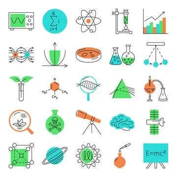 Science icon set in line style 스톡 일러스트