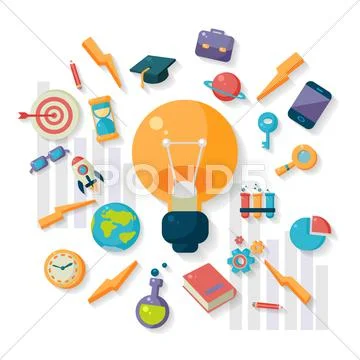 Science Icons Around Big Idea Bulb Stock Illustration