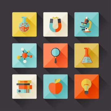 Science icons in flat design style Stock Illustration