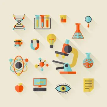 Science icons in flat design style Illustrazione stock