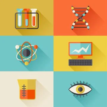 Science icons in flat design style Stock Illustration