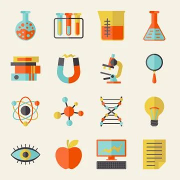 Science icons in flat design style 스톡 일러스트