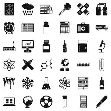 Science icons set, simple style Stock Illustration