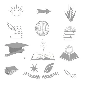Science icons set. Vector elements. Book, globe, study, education, scientif.. Illustrazione stock