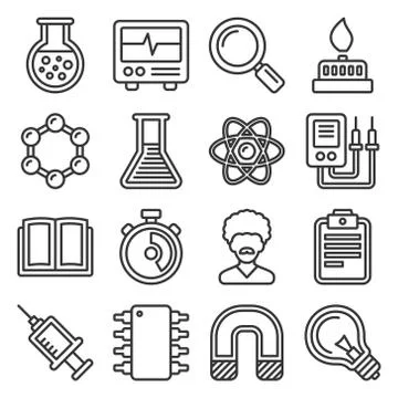 Science Icons Set on White Background. Line Style Vector Illustration