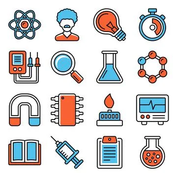 Science Icons Set on White Background. Vector 库存插图