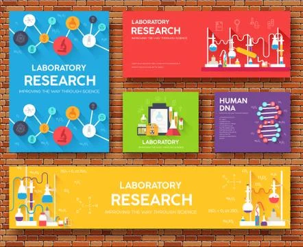 Science information cards set. laboratory template of flyer, magazines, posters Stock Illustration