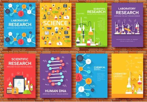 Science information cards set. laboratory template of flyer, magazines, posters Stock Illustration