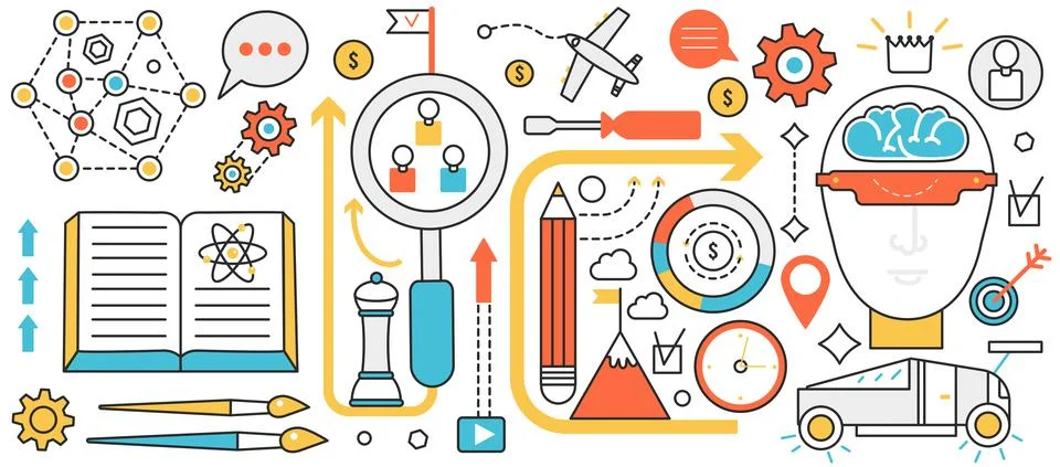 Science innovation future technology and smart equipment, process of brain for Stock Illustration