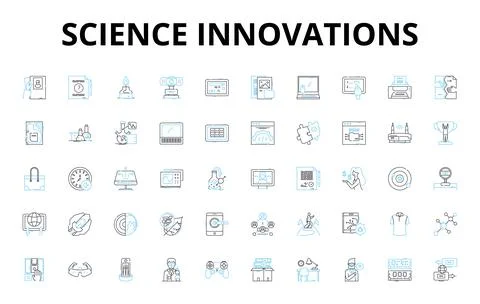Science innovations linear icons set. Biotechnology, Nanotechnology, Robotics イラスト素材