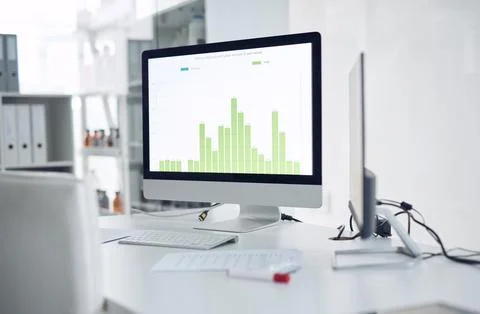 Science, lab and computer screen with graphs for online research, clinical .. Foto stock