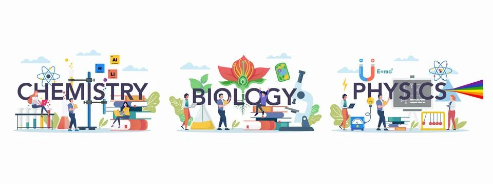 Science lab and school class with science elements. Illustrazione stock