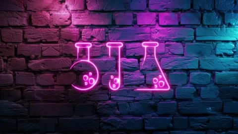 Science lab bottles Icon neon on brick wall background Stock Footage 276318969