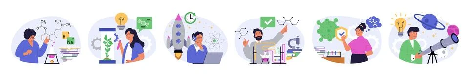 Science lab concept set in flat design for web. Collection with people maki.. Stock Illustration