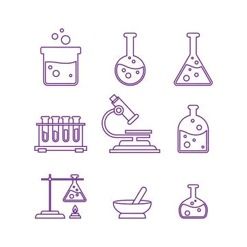 Science Lab Elements Collection Line Vector Illustrazione stock