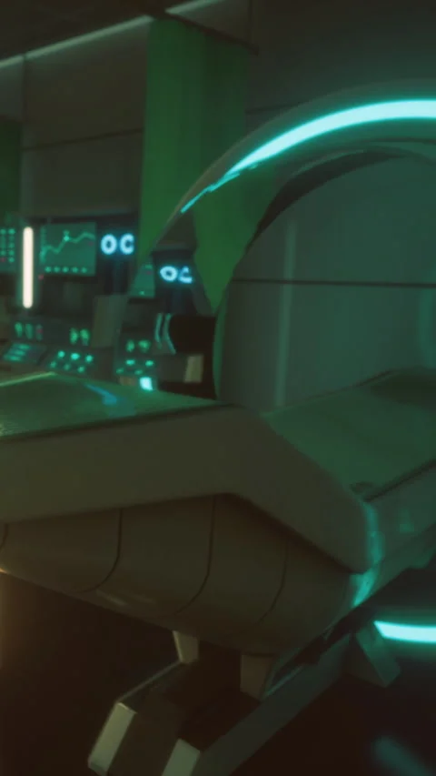 Science lab equipment in a high tech setting with glowing controls and screens Stock Footage 332208079