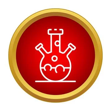 Science lab flask with bubbles icon on red circle Stock Illustration