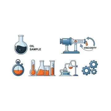 Science lab icons: flask, microscope, stopwatch, gears &amp; analysis tools Stock Illustration