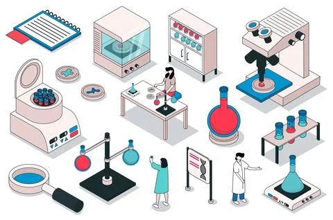 Science Lab Isometric Elements Illustrazione stock