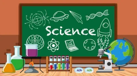 Science lab with many equipments Stock Illustration