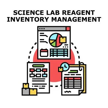 Science lab reagent inventory management system process Stock Illustration