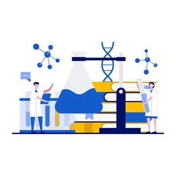 Science lab research concept with tiny character. Scientist researcher work.. Stock Illustration