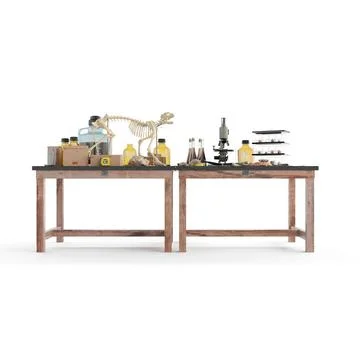 Science lab table with items, 3d rendering イラスト素材