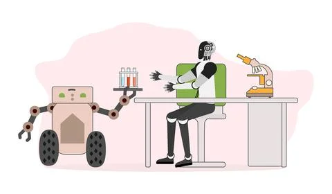 Science Lab Test Robot Medicine Automated Robotic Illustrazione stock