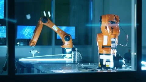 Science lab with two functioning robotic mechanisms Video stock 146772967