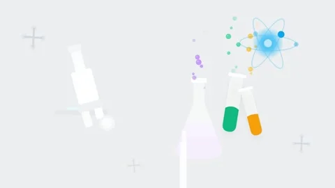 Science Laboratory Animation with Microscope Test Tubes and Atom Model Stock Footage 344829988
