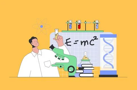 Science laboratory concept in modern flat design for web. Man making lab test Stock Illustration