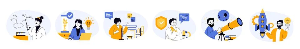 Science laboratory concept set with characters in flat design for web. People Stock Illustration