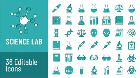 Science laboratory editable icons set. Stock Illustration