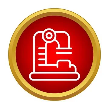 Science laboratory equipment microscope white icon on red button Stockillustratie