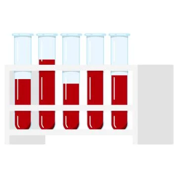 Science laboratory glass test tubes filled with red blood or liquid reagents  Stock Illustration