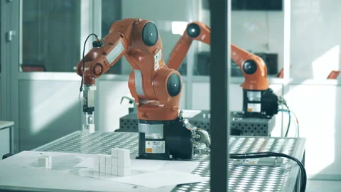 Science laboratory with high-tech robotic arms at work Stock Footage 135581722