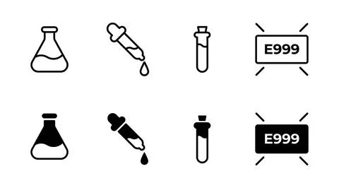 Science laboratory icon set. Lab flask symbol. Chemical beaker sign. Scient.. Stock Illustration