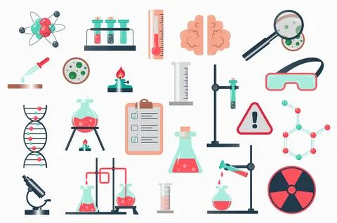 Science Laboratory Isolated Elements Set Illustrazione stock