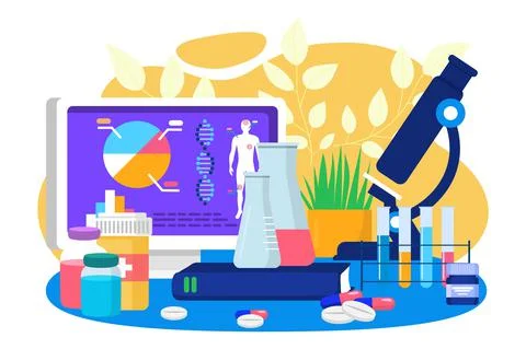 Science laboratory with medicine analysis, vector illustration, innovation lab 스톡 일러스트