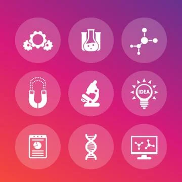 Science, laboratory study set, research, microscope, dna chain, lab glass, mo イラスト素材