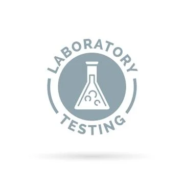 Science laboratory testing sign with lab beaker icon Stock Illustration