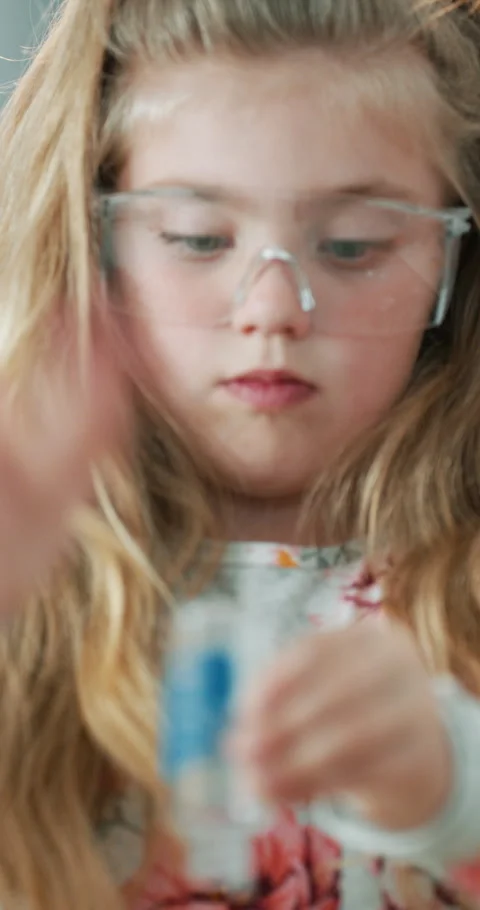 Science, learning and child with liquid in home for creative lesson, development Stock Footage 336740843