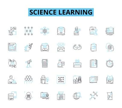 Science learning linear icons set. Inquiry, Exploration, Observation, Hypothesis Stock Illustration