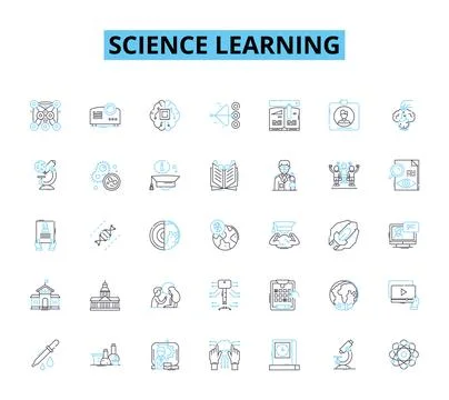 Science learning linear icons set. Inquiry, Exploration, Observation, Hypothesis Stock Illustration