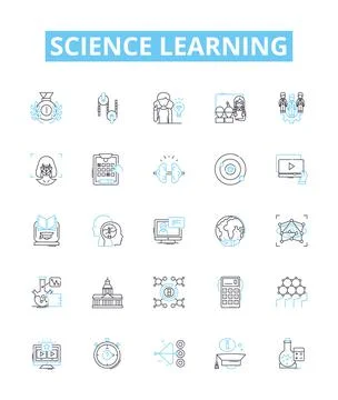 Science learning vector line icons set. Science, Biology, Chemistry, Physics Illustrazione stock