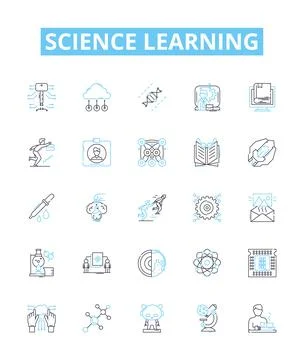 Science learning vector line icons set. Science, Biology, Chemistry, Physics Illustrazione stock