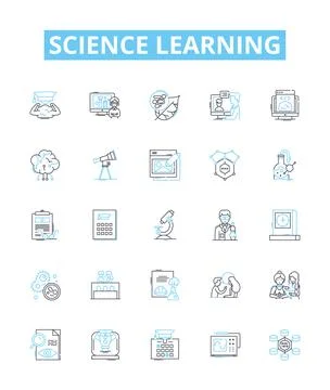 Science learning vector line icons set. Science, Biology, Chemistry, Physics Illustrazione stock